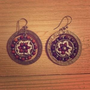 Hammered gold beaded earrings